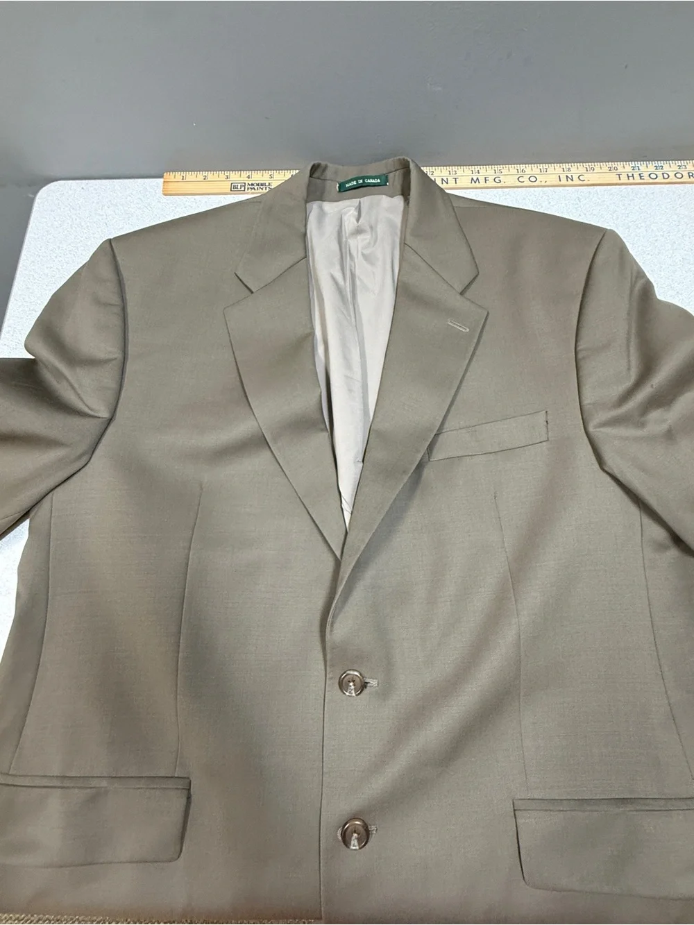 Vtg Lauren Ralph Lauren 100% Wool Taupe Sport Coat Blazer 46R Made in Canada